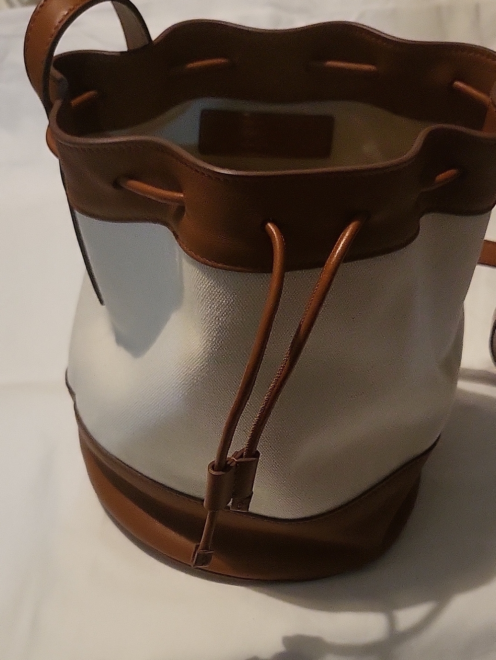 Jenni Kayne White Canvas & Brown Leather Drawstring Duffel